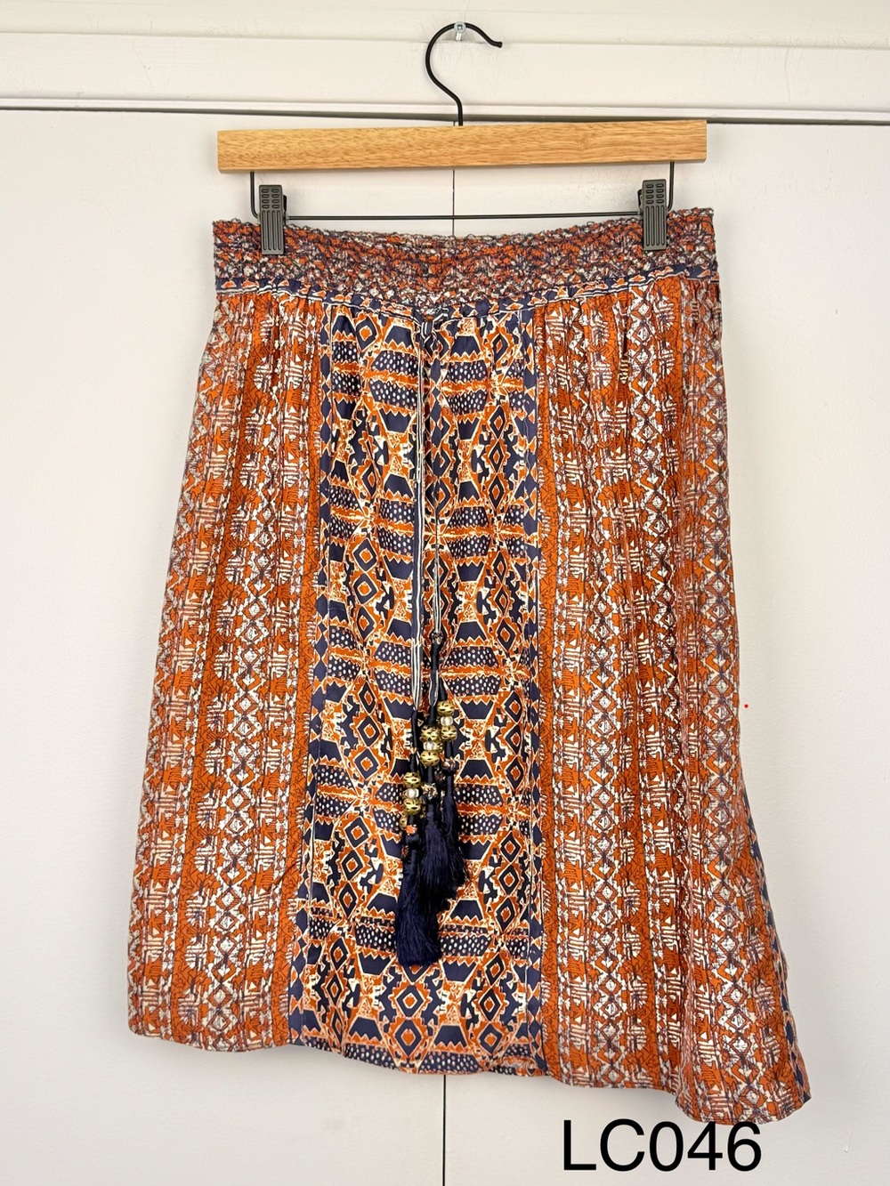 Calypso St. Barth 100% Silk Printed Smocked Skirt L